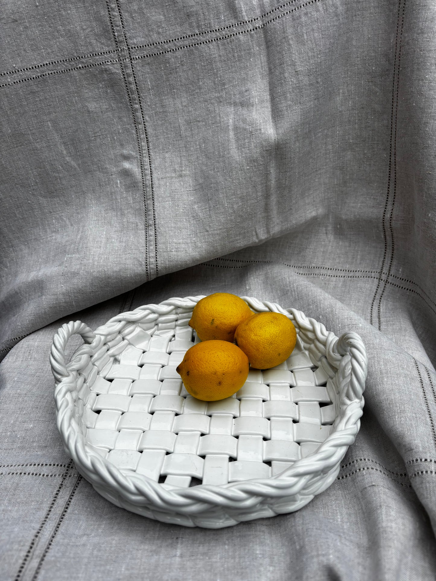 Italian Latticework Shallow Pottery Basket