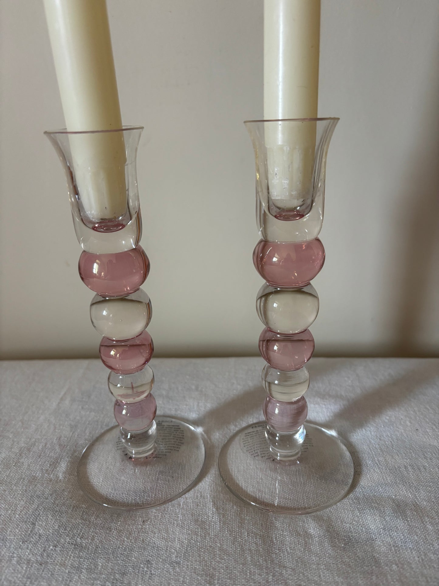 Pair of Pink Glass Candlesticks