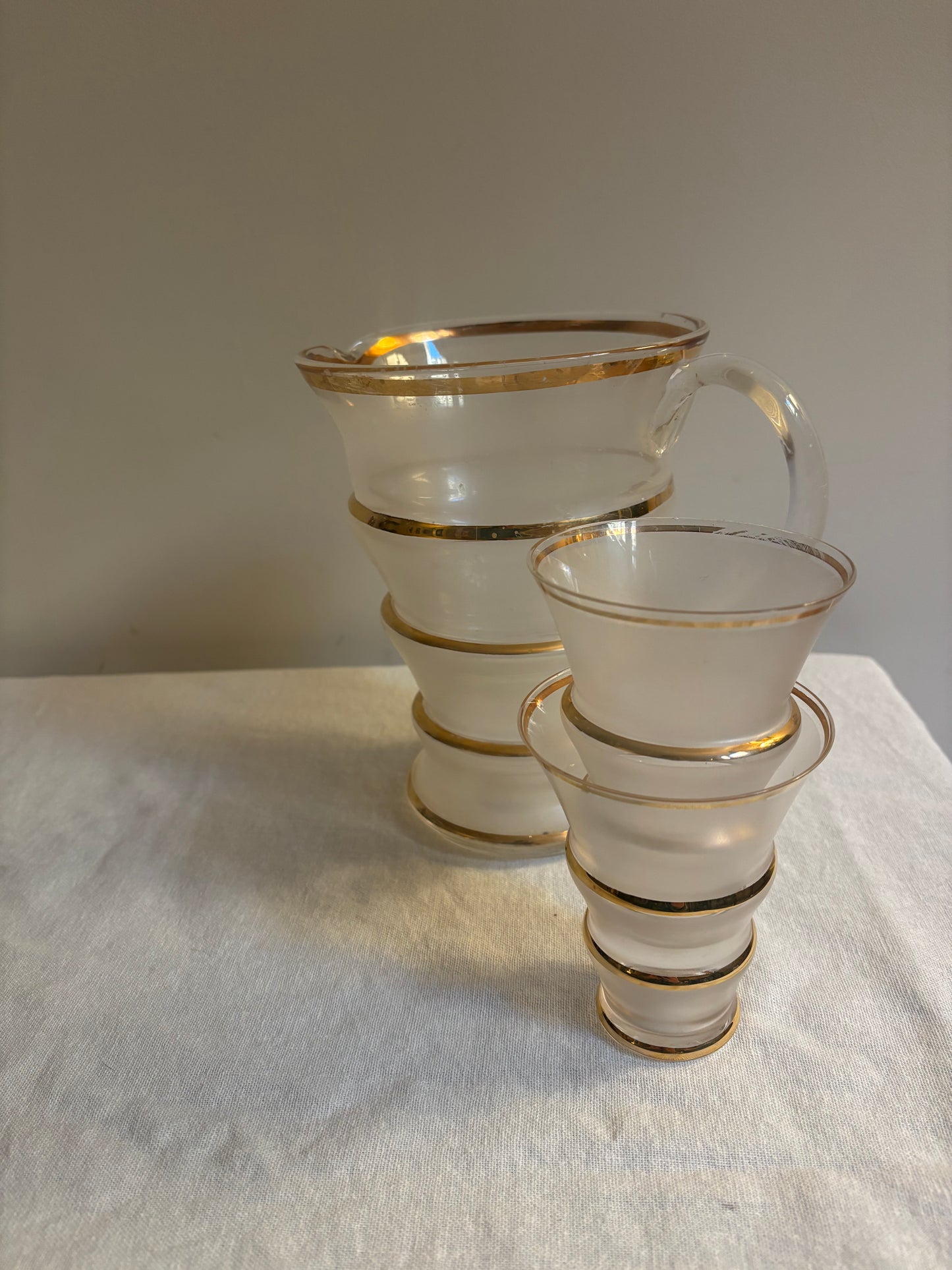 Frosted Jug and Glass Set with Hand-painted Gold Bands