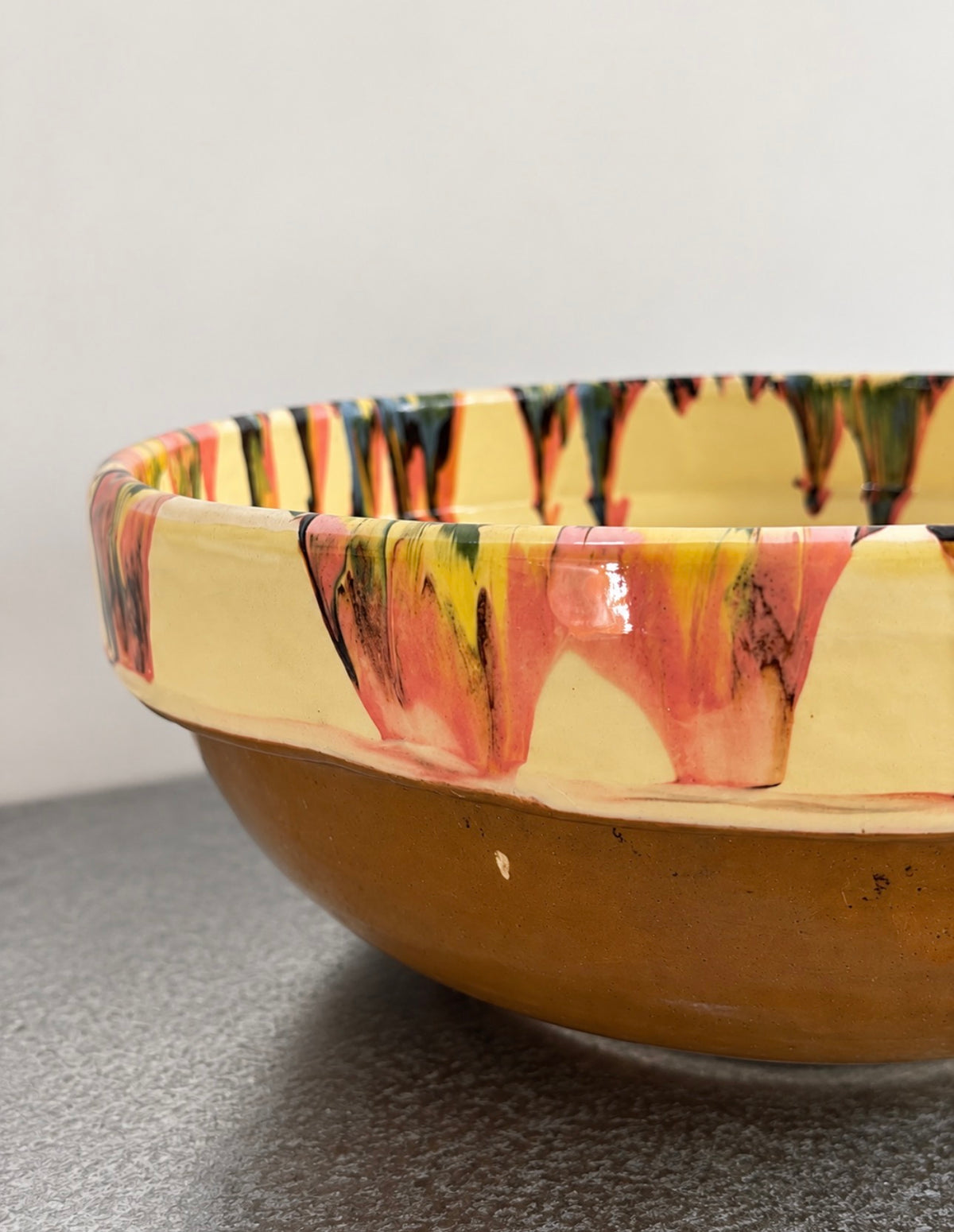 Half Glased Slipware Fruit Bowl