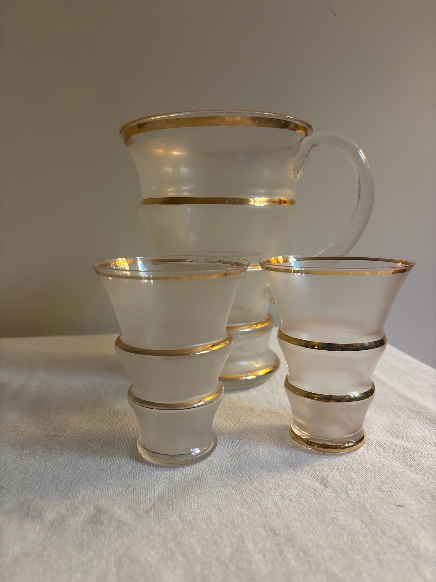 Frosted Jug and Glass Set with Hand-painted Gold Bands