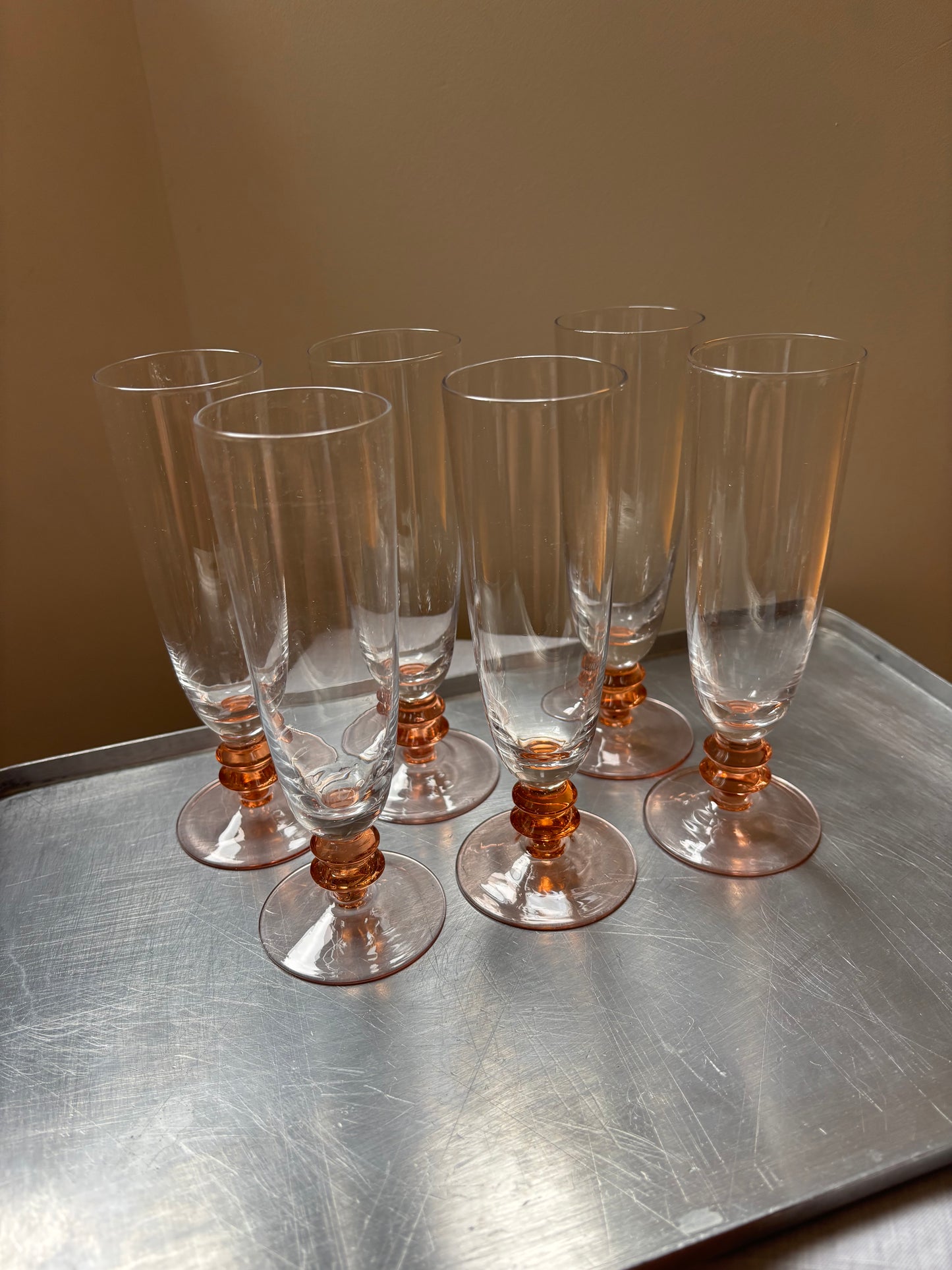 Set of 6 Pink Flutes, French