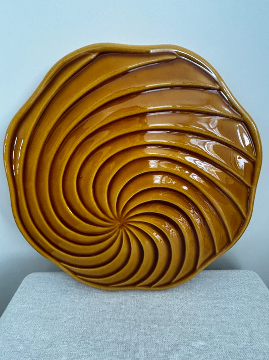 Mustard Yellow Glazed Ceramic  Trivet, signed Vallauris