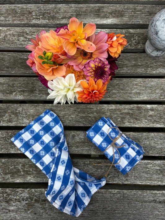 Blue and White Linen Napkin Set