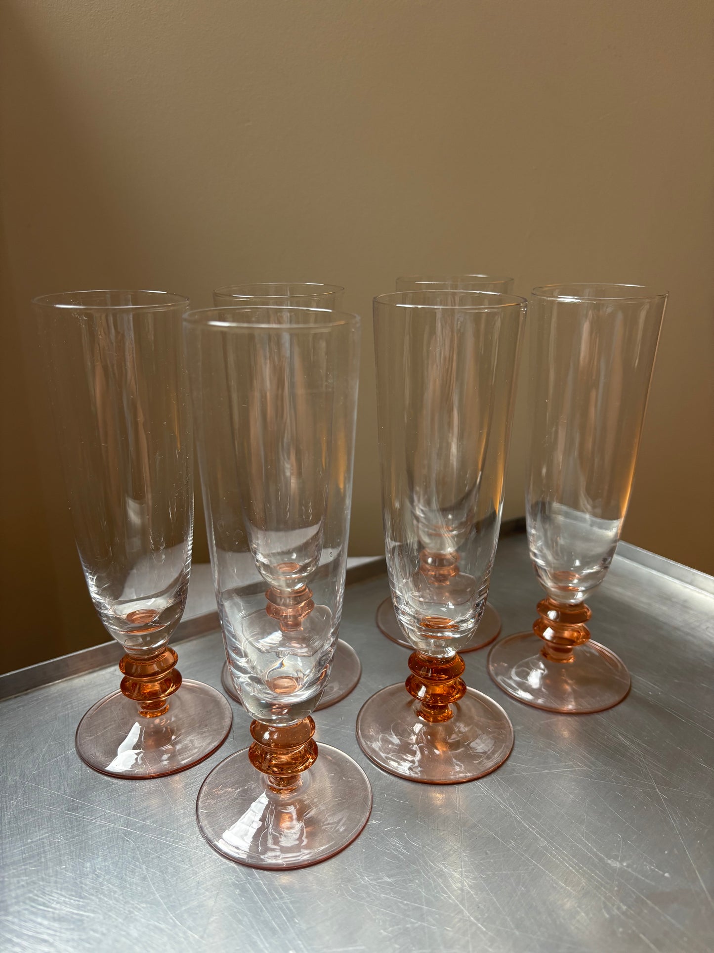 Set of 6 Pink Flutes, French