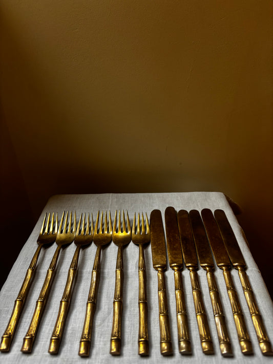 Set of Bamboo-Effect Handle Cutlery