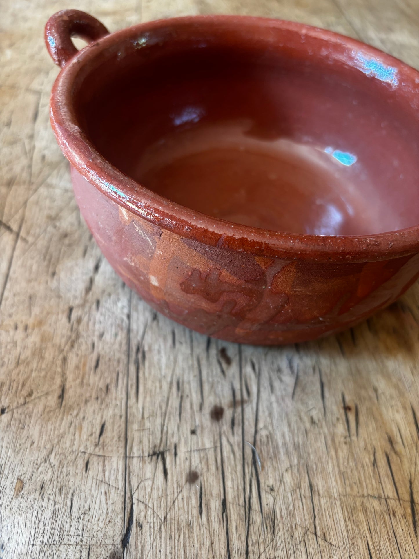 Small Half-Glazed Terracotta Two-Handled Bowl