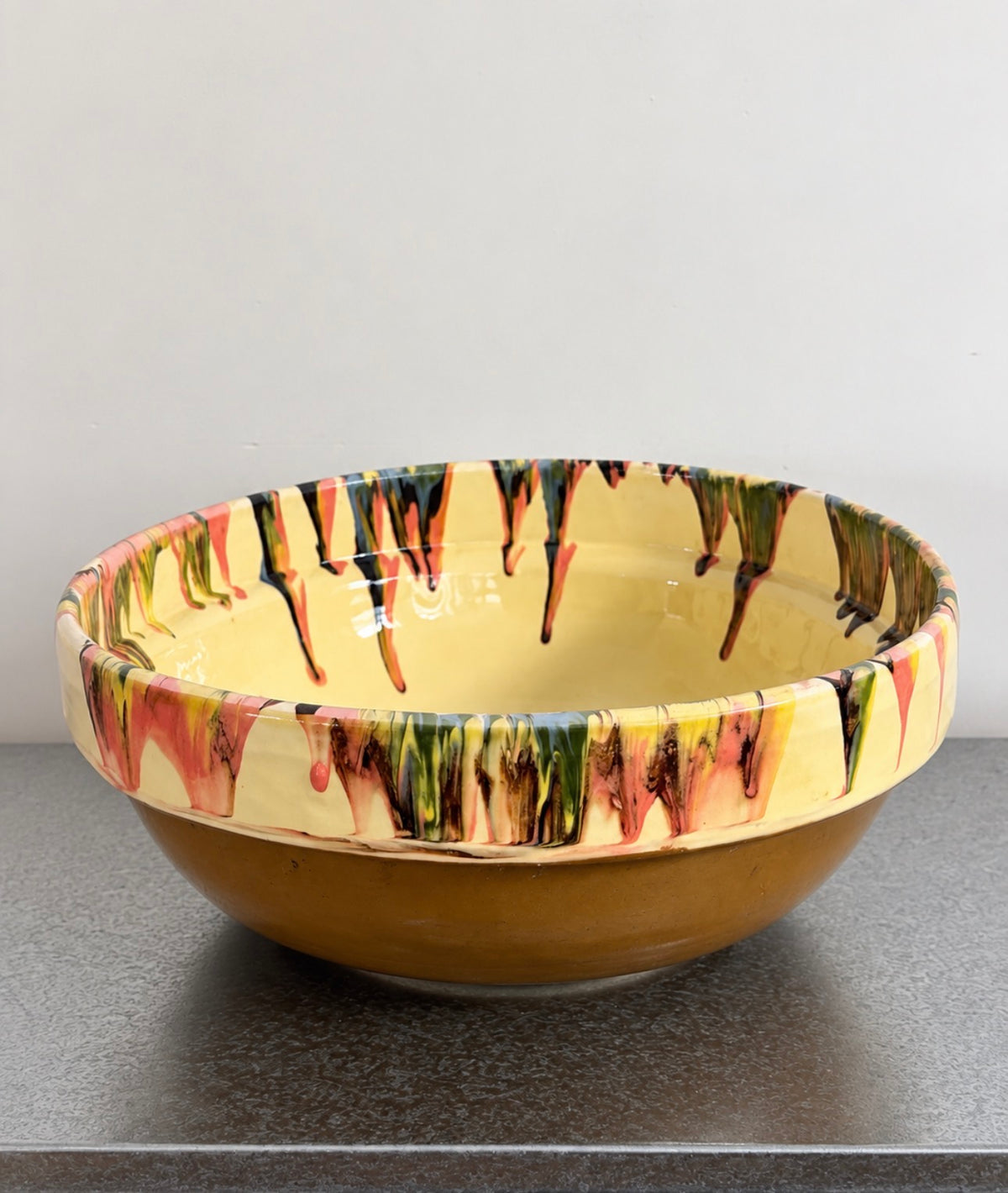 Half Glased Slipware Fruit Bowl