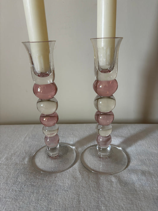 Pair of Pink Glass Candlesticks