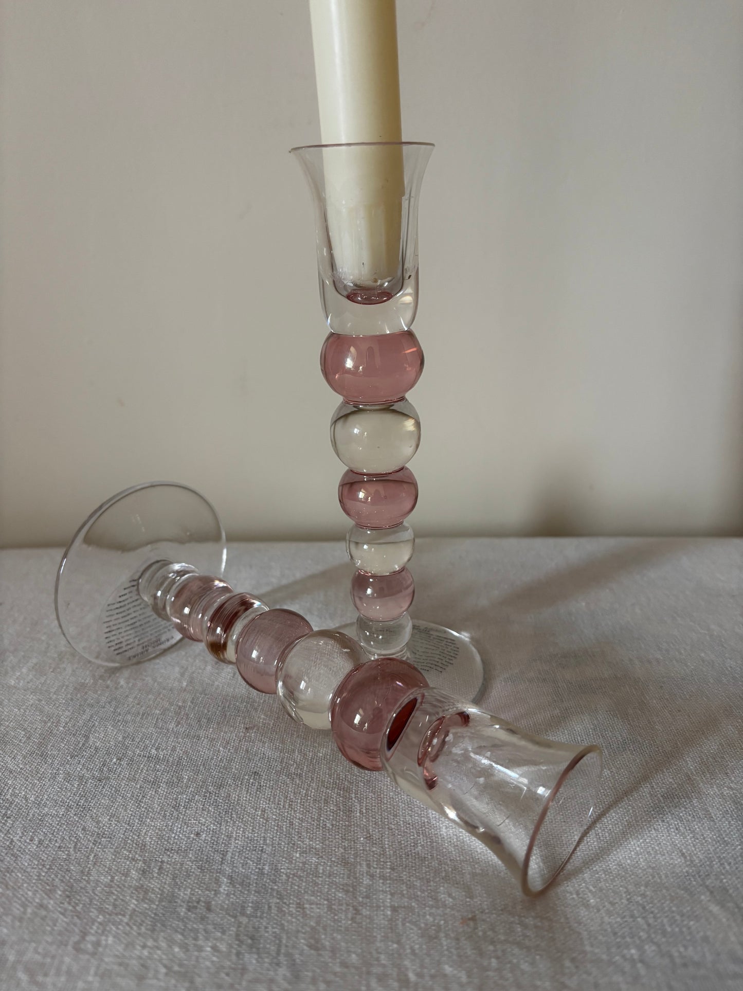 Pair of Pink Glass Candlesticks