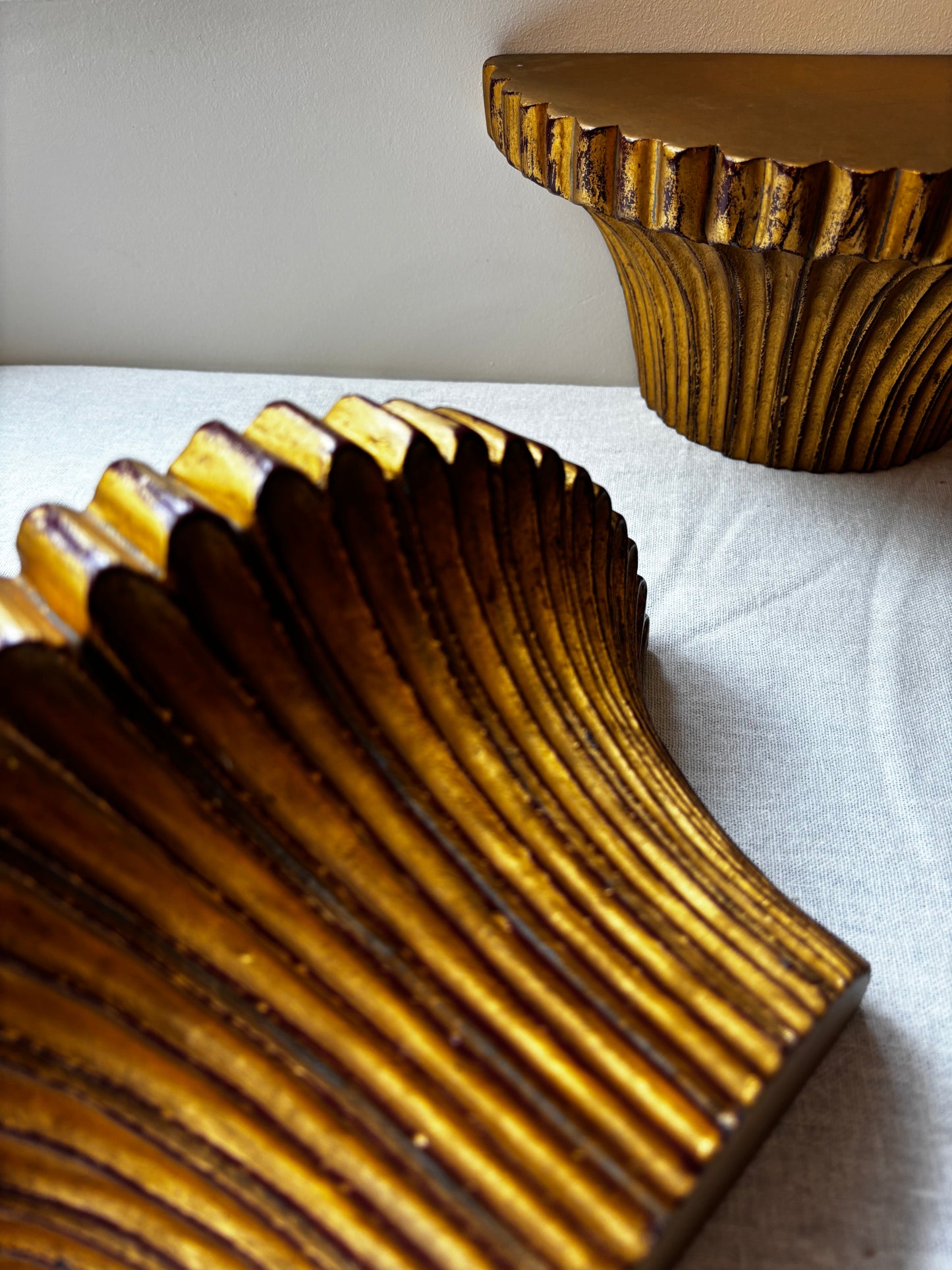 Pair of Ridged Gilt Wall Shelves