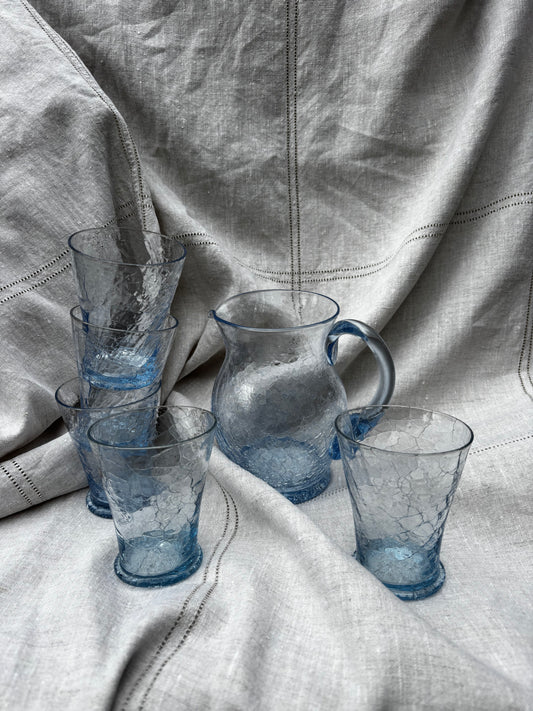 Blue Crackle Glass Jug and Tumblers