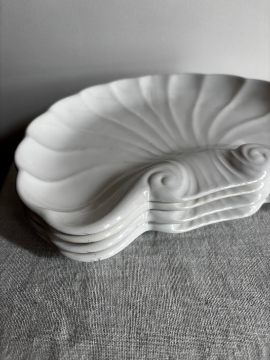 Set of 4 French Glazed Ceramic Shell-form Dishes/Side-plates