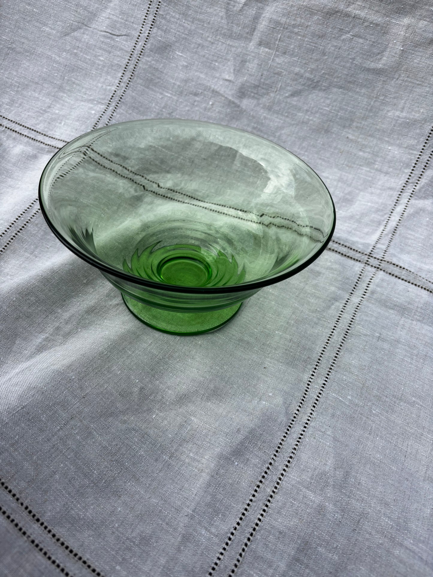 Stuart Stratford Deco Glass Pedestal Bowl in Green
