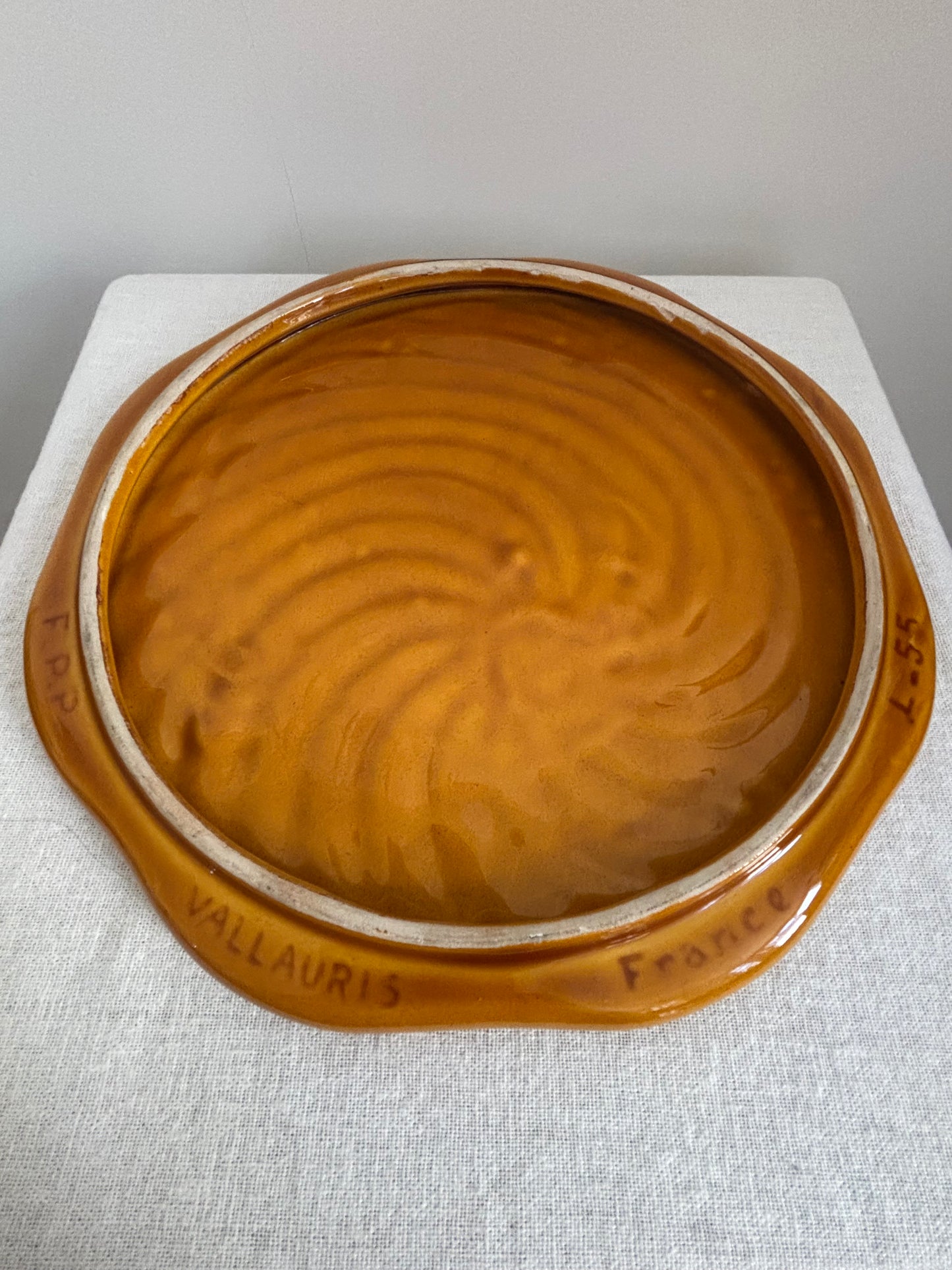 Mustard Yellow Glazed Ceramic  Trivet, signed Vallauris