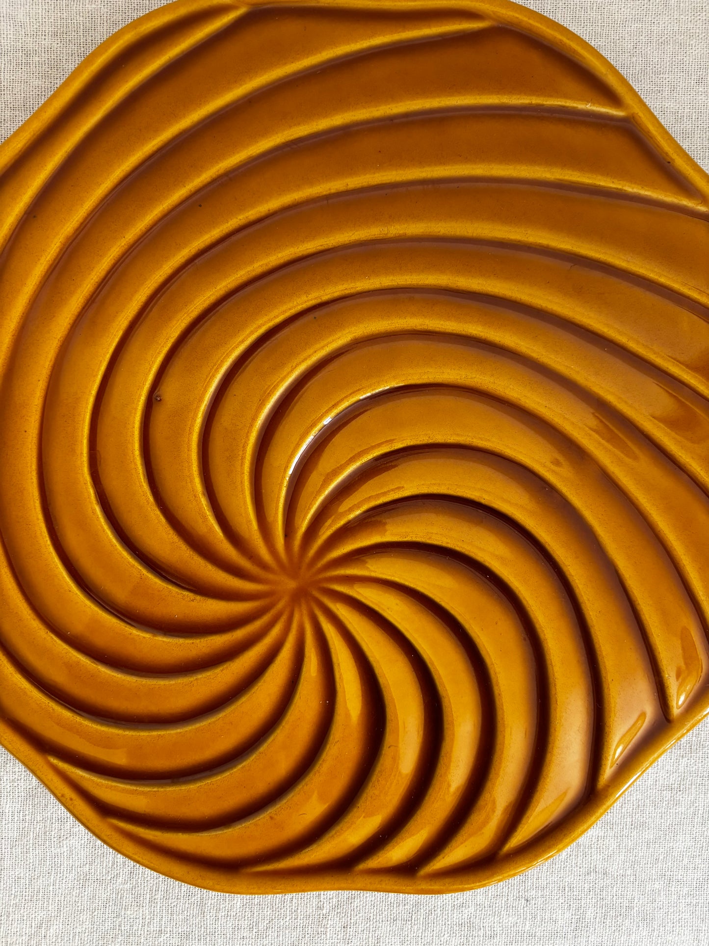 Mustard Yellow Glazed Ceramic  Trivet, signed Vallauris