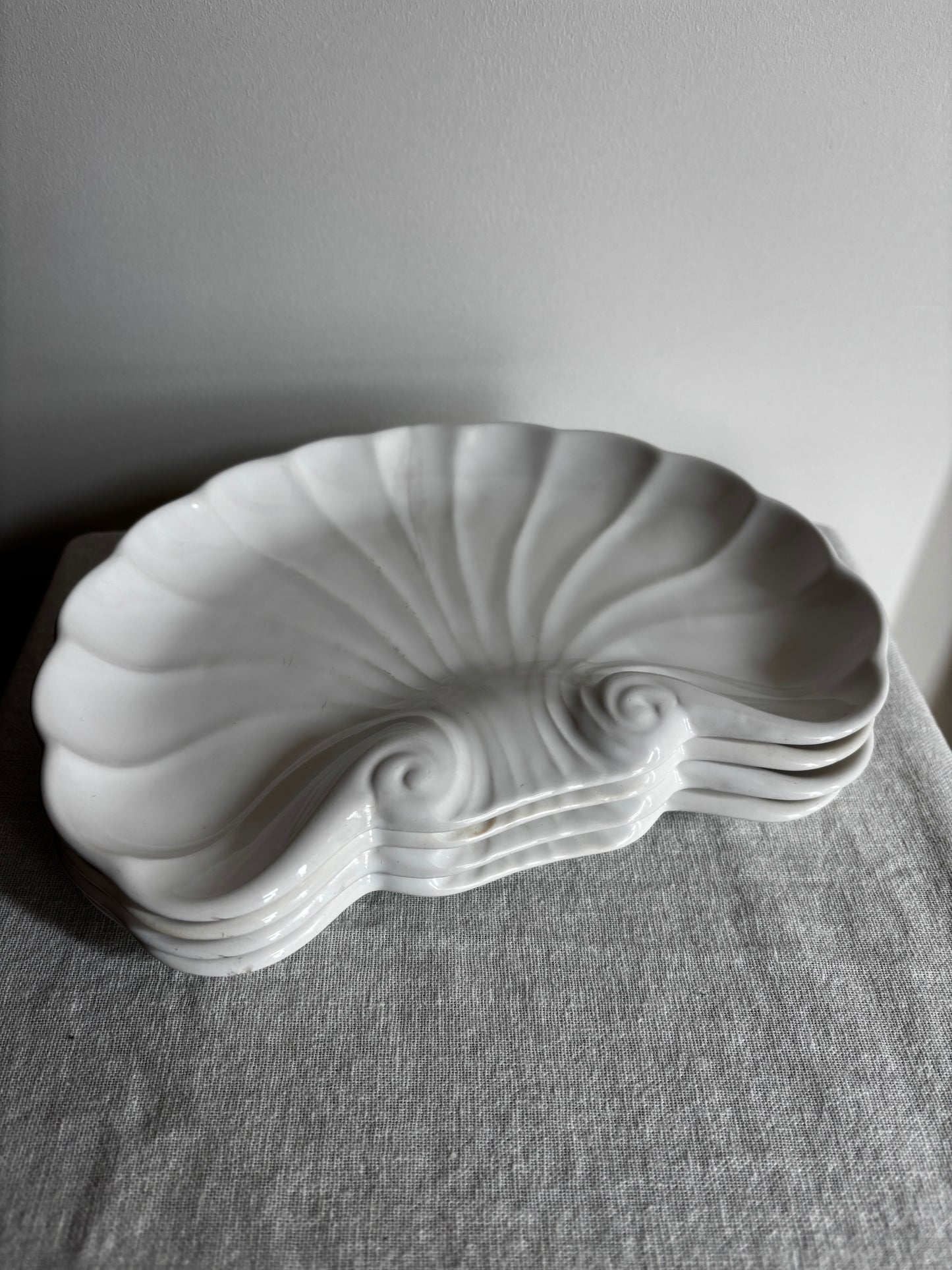Set of 4 French Glazed Ceramic Shell-form Dishes/Side-plates