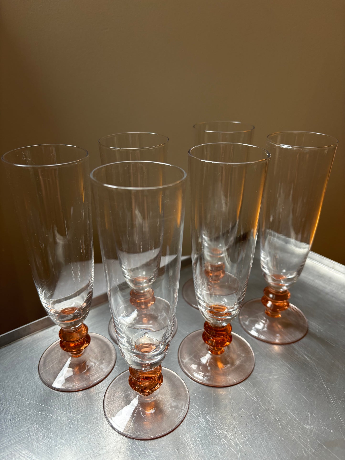 Set of 6 Pink Flutes, French