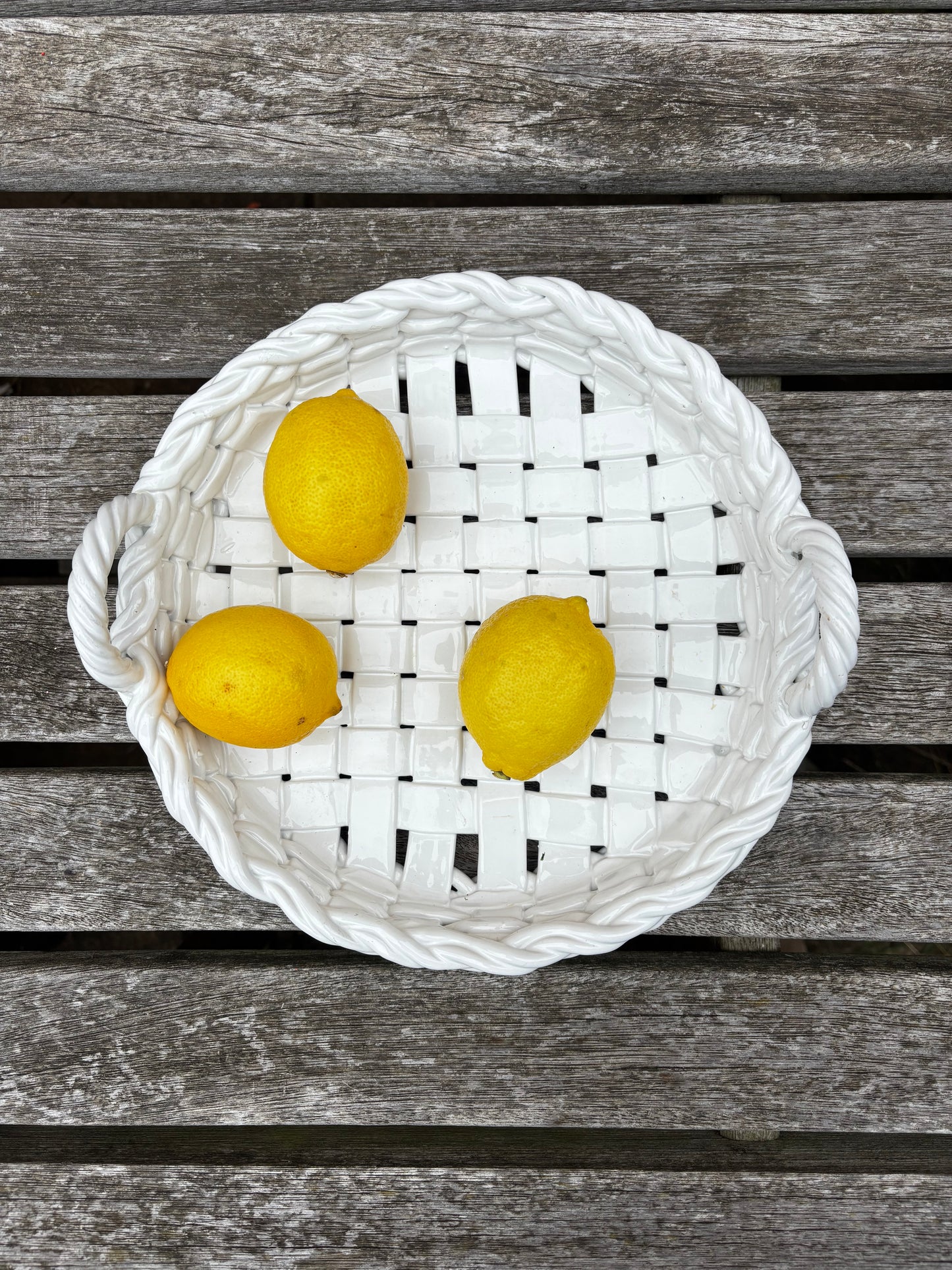 Italian Latticework Shallow Pottery Basket