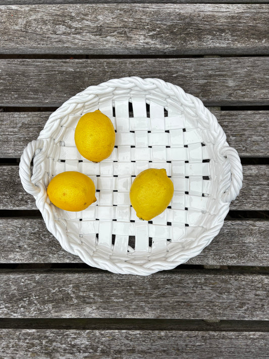 Italian Latticework Shallow Pottery Basket